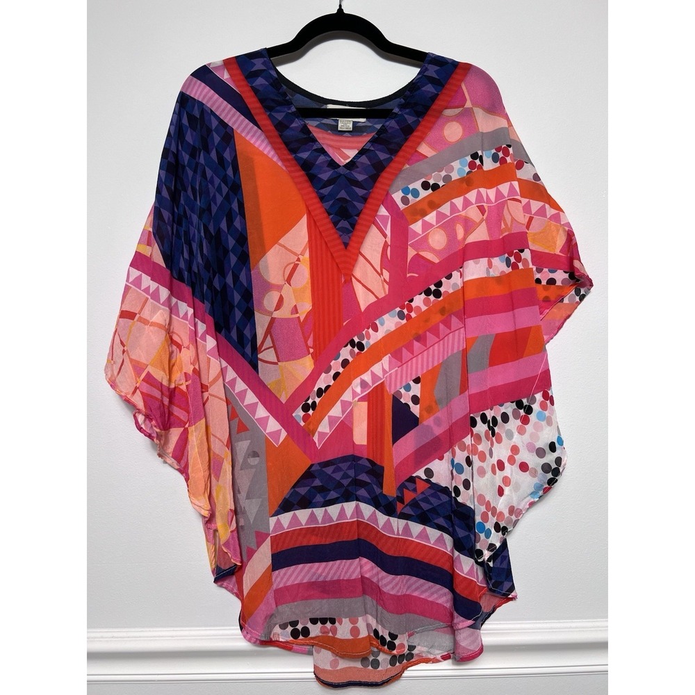 Charlie Paige Geometric Poncho Kaftan Cover Up One Size‎ Colorful Beach Vacation - Picture 2 of 7
